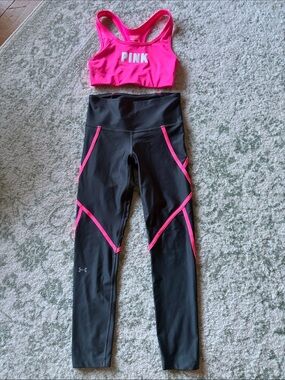 PINK Victoria's Secret Hot Pink Sports Bra w/ Gray&Pink UnderArmour Leggings